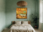 Take to the Road vintage canvas print on the wall of a bedroom