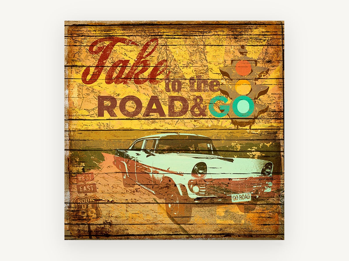 Take to the Road, vintage canvas wall art print, front view