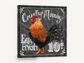 Country Mornings Rooster, rooster chalkboard sign illustration, animal canvas wall art print ready to hang