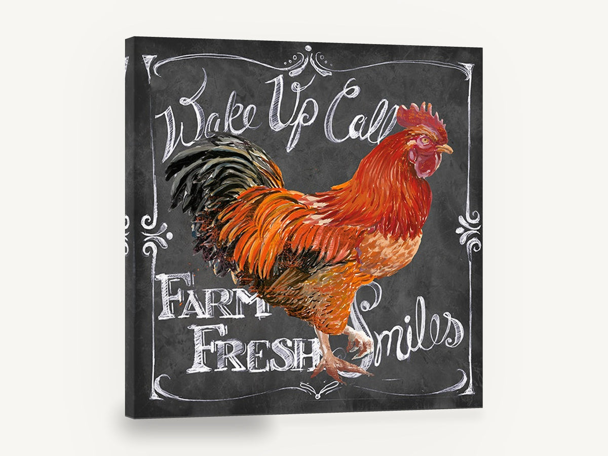 Chalkboard Rooster Call, rooster chalkboard typography illustration, animal canvas wall art print ready to hang
