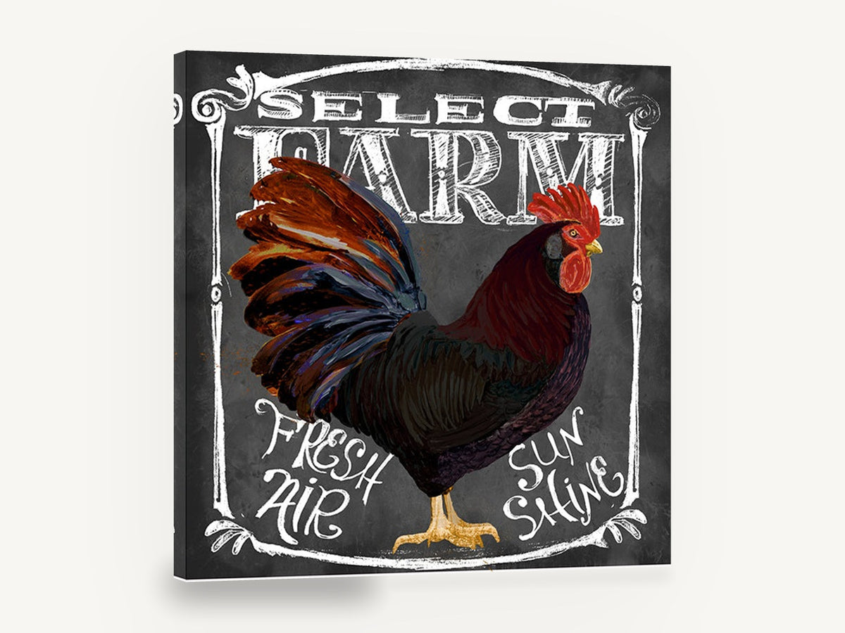 Chalkboard Rooster Farm Sign, rooster chalkboard typography illustration, animal canvas wall art print ready to hang