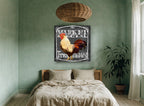 Market Rooster Chalkboard animal canvas print on the wall of a bedroom
