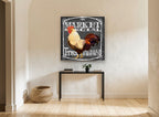 Market Rooster Chalkboard animal canvas print on the wall of a hallway