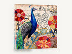 Peacock Parfumerie Collage, peacock floral vintage illustration, animal canvas wall art print ready to hang