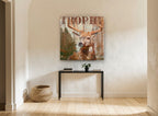 Weathered Plank Stag animal canvas print on the wall of a hallway