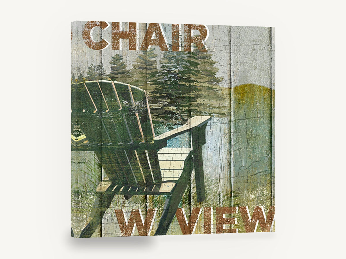 Lakeside Chair Sign, rustic adirondack chair lake sign, landscape canvas wall art print ready to hang