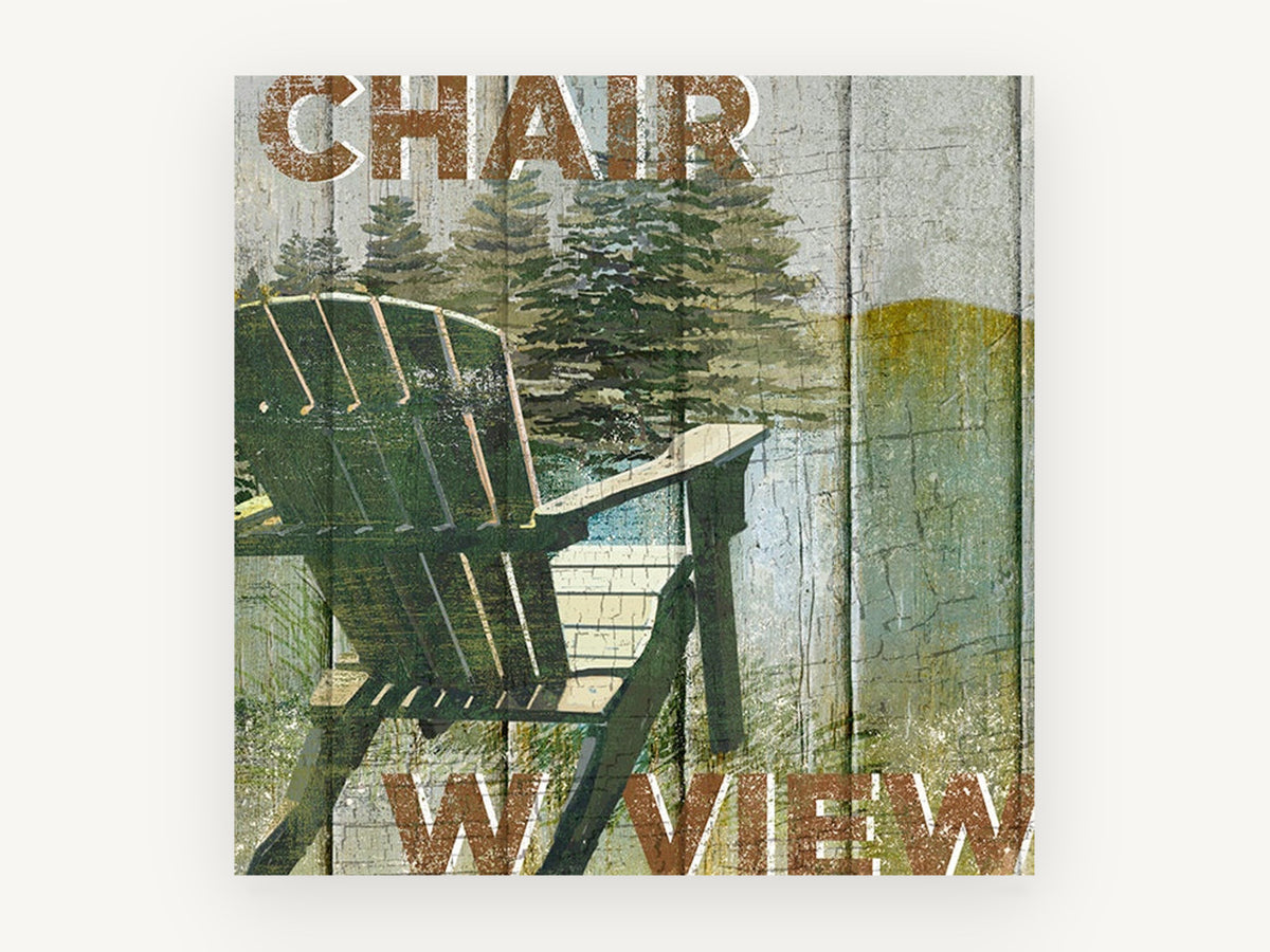 Lakeside Chair Sign, rustic adirondack chair lake sign, landscape canvas wall art print, front view