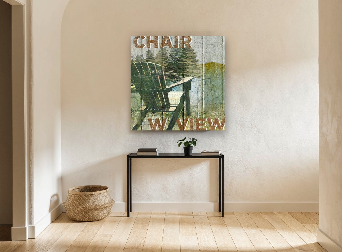 Lakeside Chair Sign landscape canvas print on the wall of a hallway