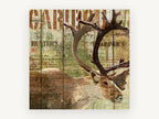 Caribou Hunter's Lodge, rustic caribou typography illustration, animal canvas wall art print, front view