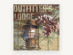 Lantern and Pine Lodge Sign, rustic lodge lantern pine cone, landscape canvas wall art print, front view