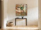 Mallard on Weathered Boards animal canvas print on the wall of a hallway