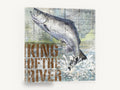 King of the River Salmon, leaping salmon vintage typography illustration, animal canvas wall art print ready to hang