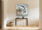 King of the River Salmon animal canvas print on the wall of a hallway