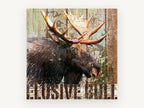 Weathered Timber Moose, rustic moose illustration on timber, animal canvas wall art print, front view