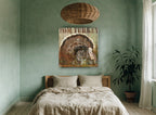 Tom Turkey Rustic Plank animal canvas print on the wall of a bedroom