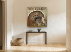 Tom Turkey Rustic Plank animal canvas print on the wall of a hallway