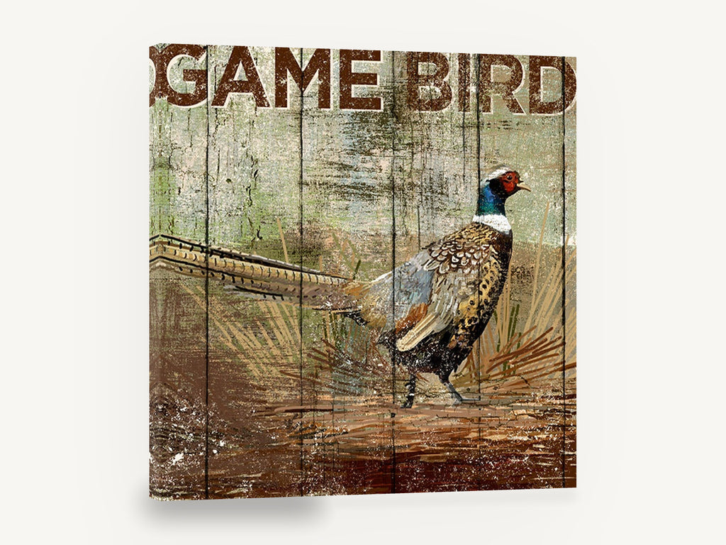 Rustic Ring-Necked Pheasant, pheasant rustic timber sign illustration, animal canvas wall art print ready to hang