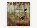 Rustic Ring-Necked Pheasant, pheasant rustic timber sign illustration, animal canvas wall art print, front view