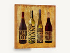 Four Wine Varietals, wine bottles typography varietals kitchen, kitchen canvas wall art print ready to hang