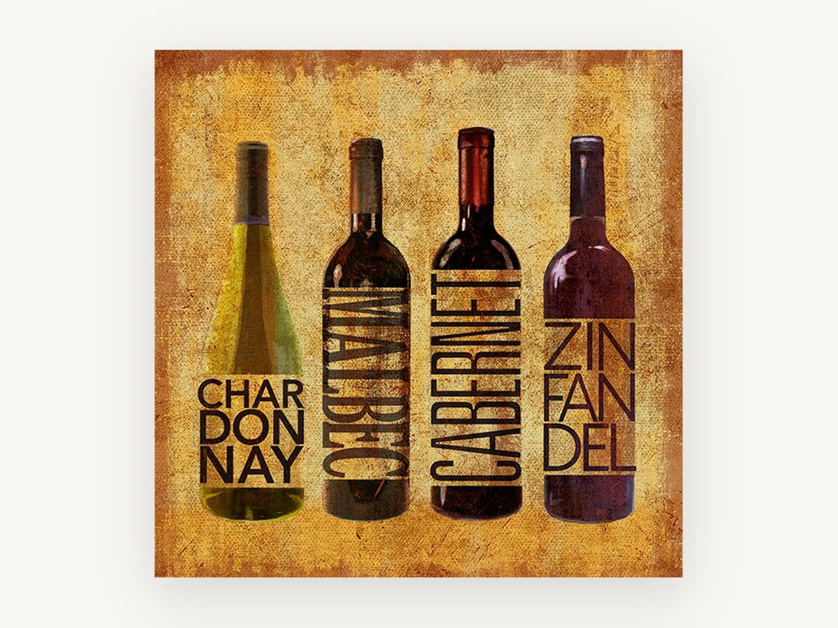 Four Varietals Lineup, kitchen canvas wall art print, front view