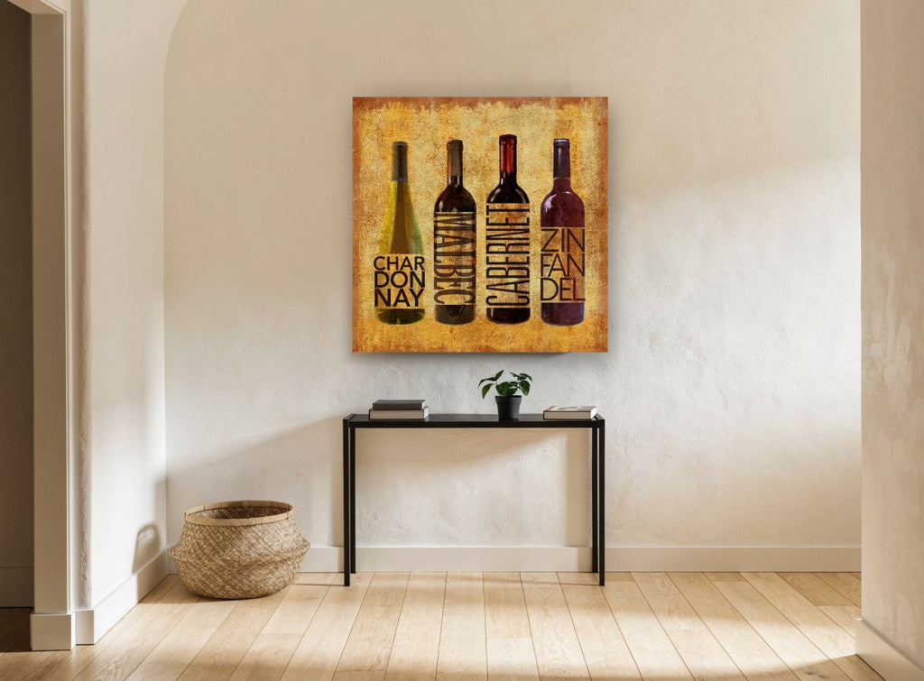 Four Varietals Lineup kitchen canvas print on the wall of a hallway