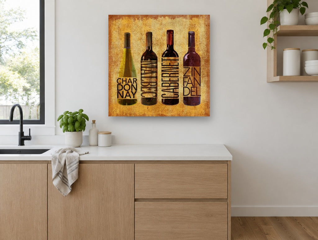 Four Varietals Lineup kitchen canvas print on the wall of a kitchen