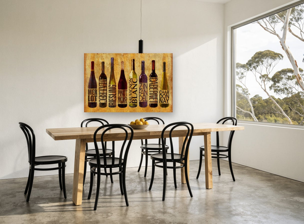 Cellar Lineup kitchen canvas print on the wall of a dining room