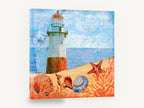 Lighthouse Shells Collage, lighthouse seashells coastal collage, coastal canvas wall art print ready to hang