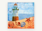 Lighthouse Shells Collage, coastal canvas wall art print, front view
