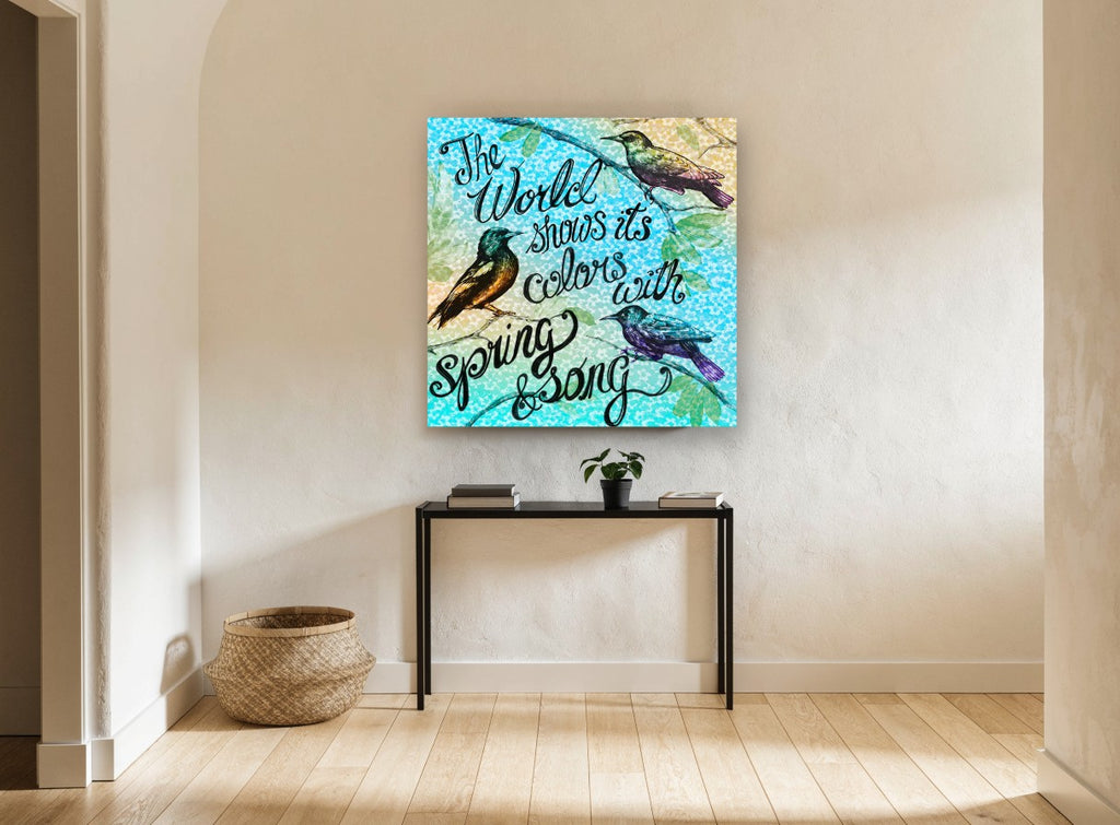 Spring Song Birds animal canvas print on the wall of a hallway