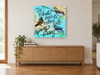 Spring Song Birds animal canvas print on the wall of a living room above a sideboard