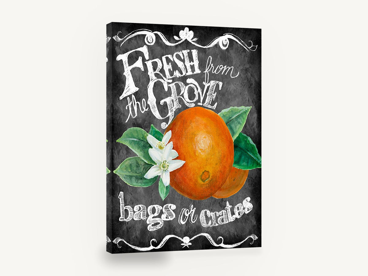 Orange Grove Chalkboard, orange blossom chalkboard sign, floral canvas wall art print ready to hang