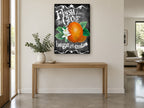Orange Grove Chalkboard floral canvas print on the wall of a entry hall