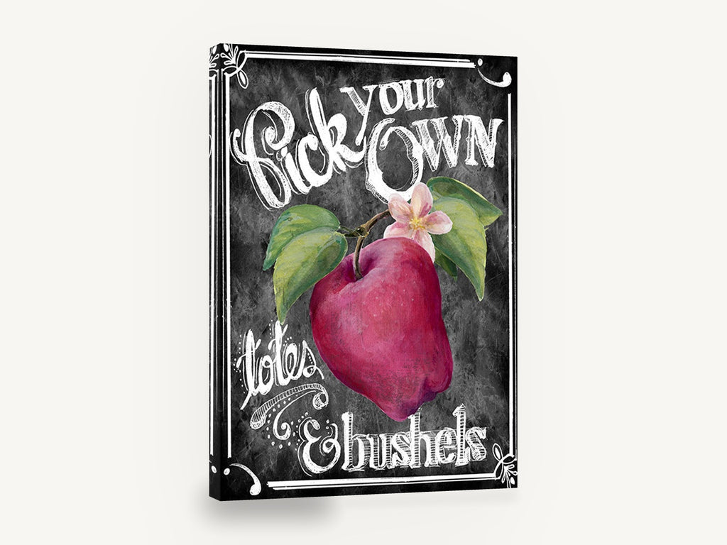 Apple Orchard Chalkboard, red apple chalkboard pick your own, floral canvas wall art print ready to hang