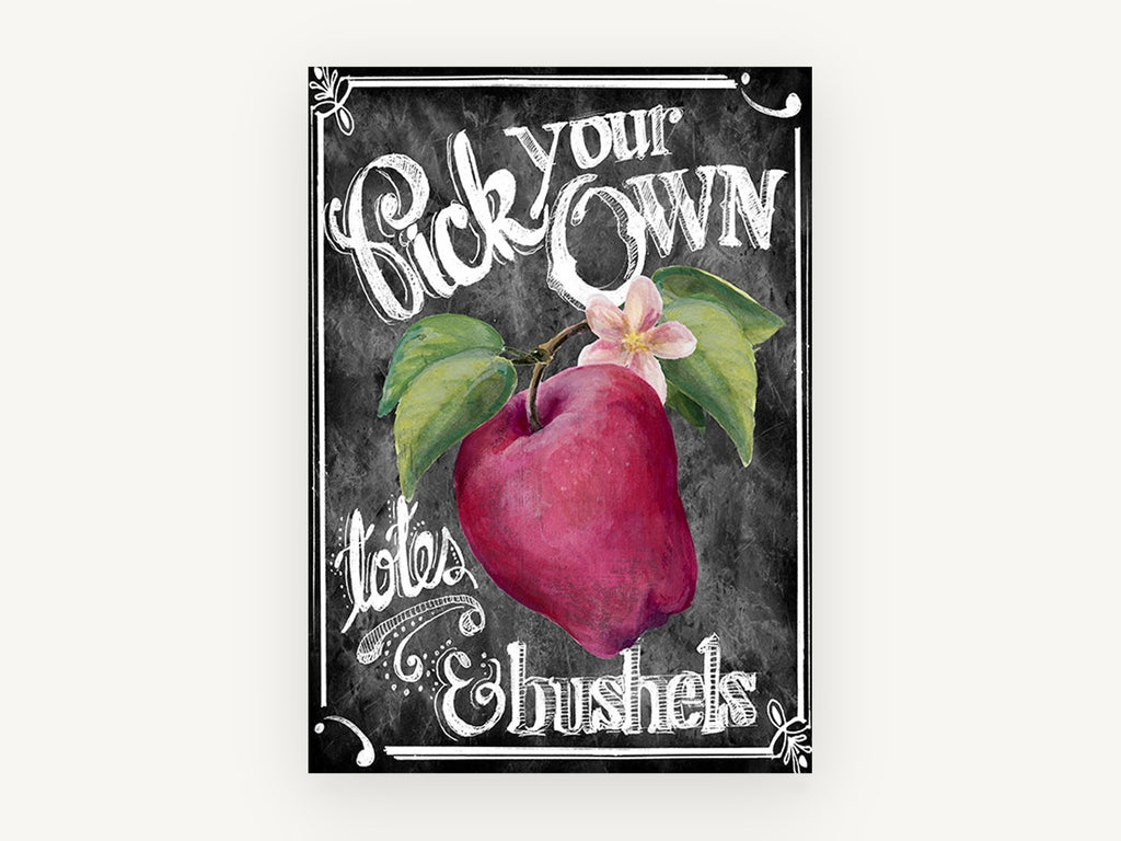 Apple Orchard Chalkboard, floral canvas wall art print, front view