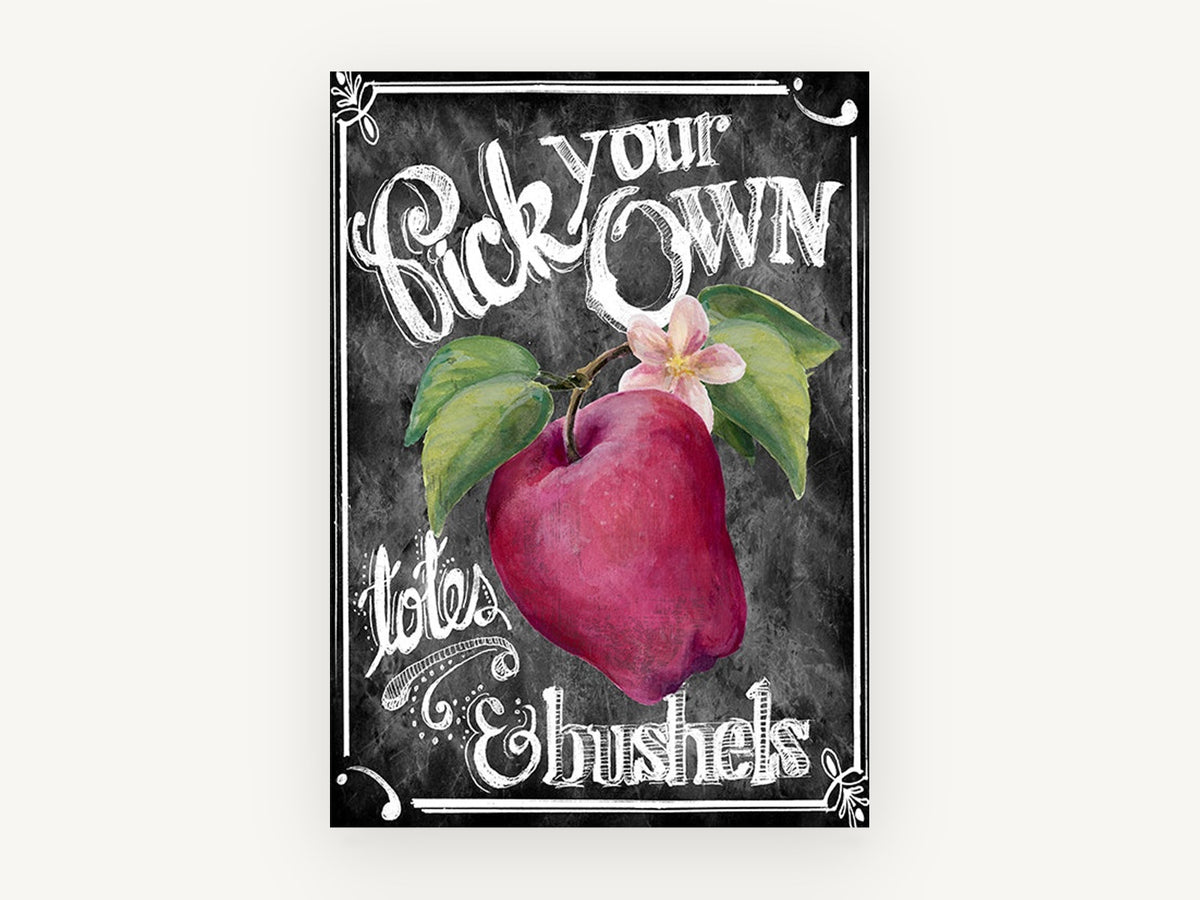 Apple Orchard Chalkboard, floral canvas wall art print, front view