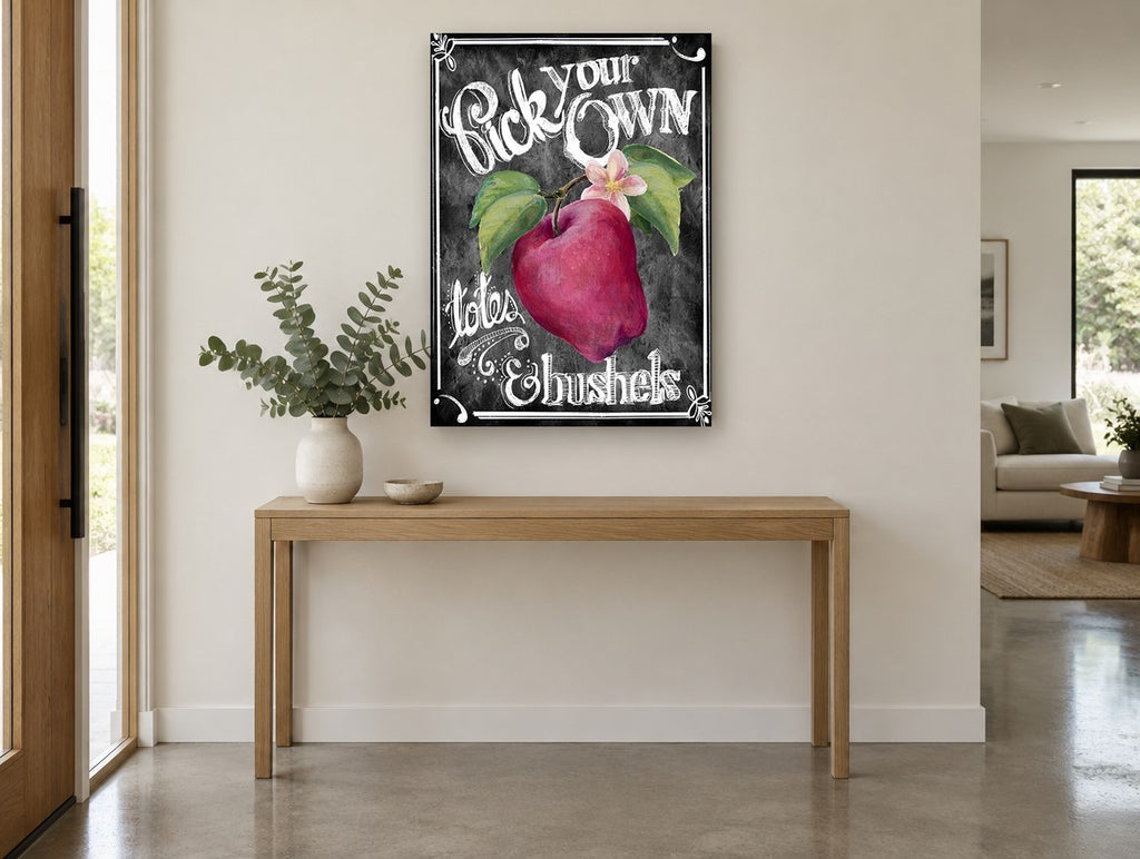 Apple Orchard Chalkboard floral canvas print on the wall of a entry hall