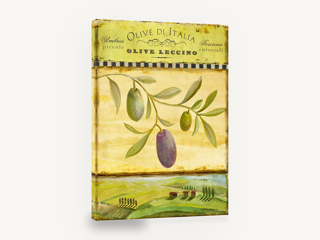 Tuscan Olive Branch, olive branch vintage tuscan label, floral canvas wall art print ready to hang
