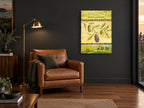 Tuscan Olive Branch floral canvas print on the wall of a charcoal living room