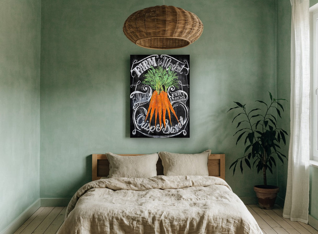 Farm Market Carrots floral canvas print on the wall of a bedroom