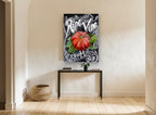 Ripe Heirloom Chalkboard floral canvas print on the wall of a hallway
