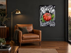 Ripe Heirloom Chalkboard floral canvas print on the wall of a charcoal living room