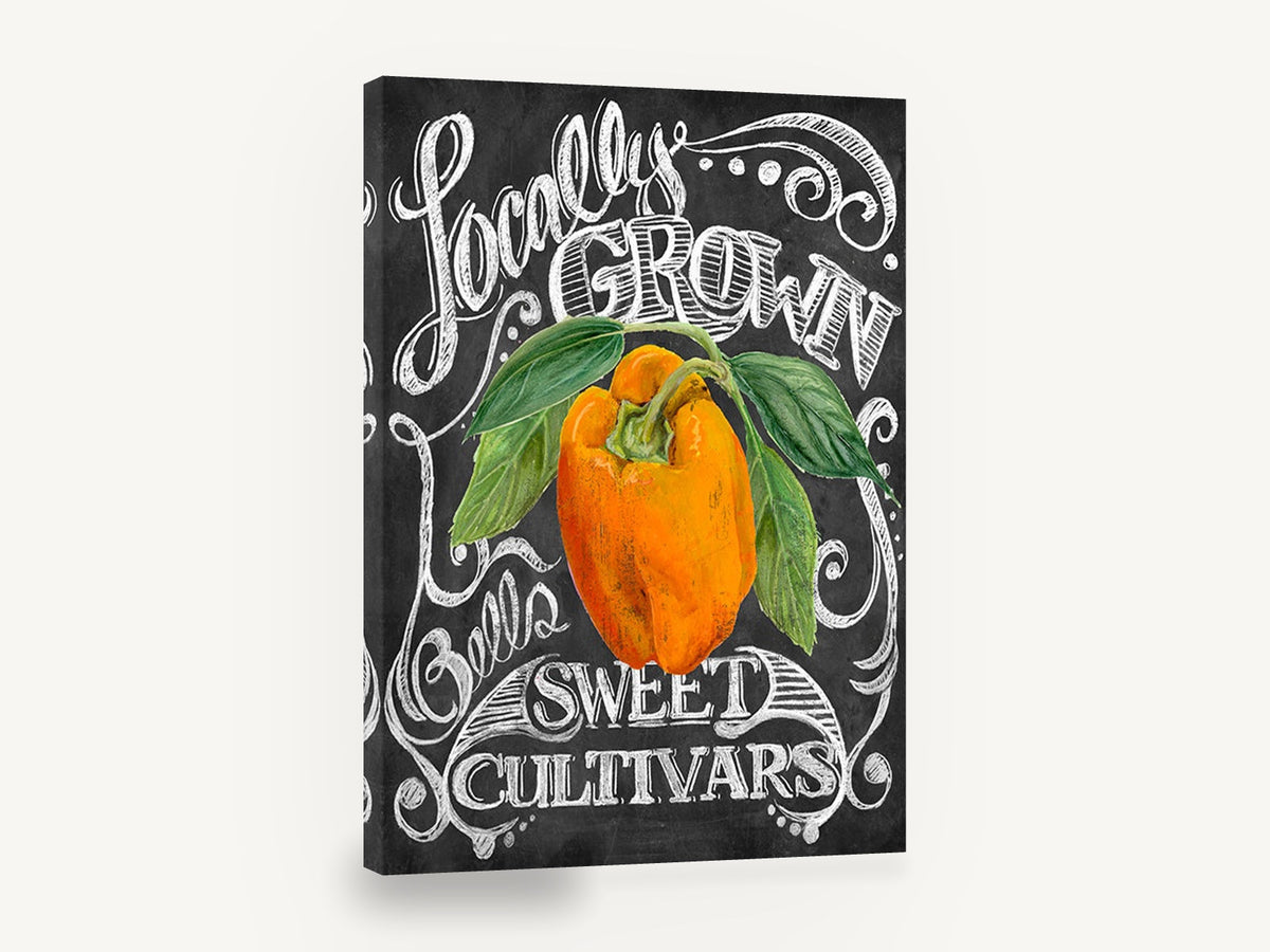 Chalkboard Orange Capsicum, orange capsicum chalkboard typography, floral canvas wall art print ready to hang