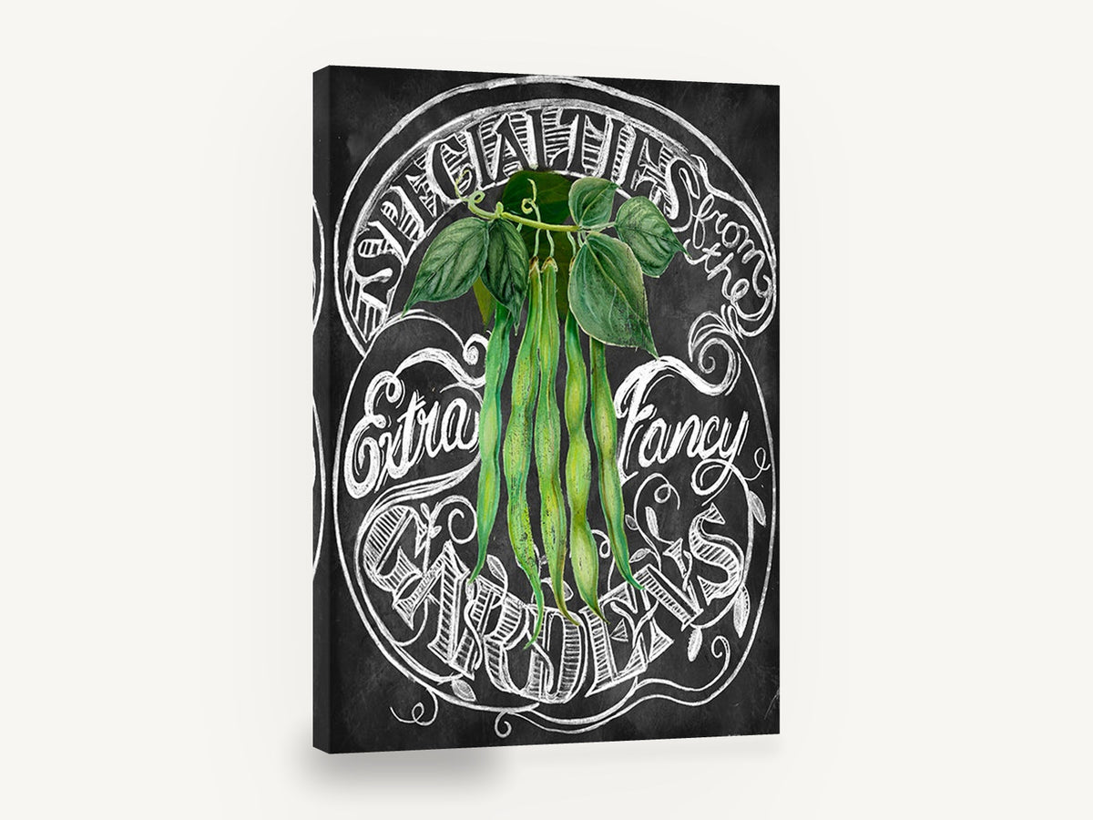 Chalkboard Green Beans, green beans chalkboard lettering illustration, floral canvas wall art print ready to hang