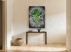 Chalkboard Green Beans floral canvas print on the wall of a hallway