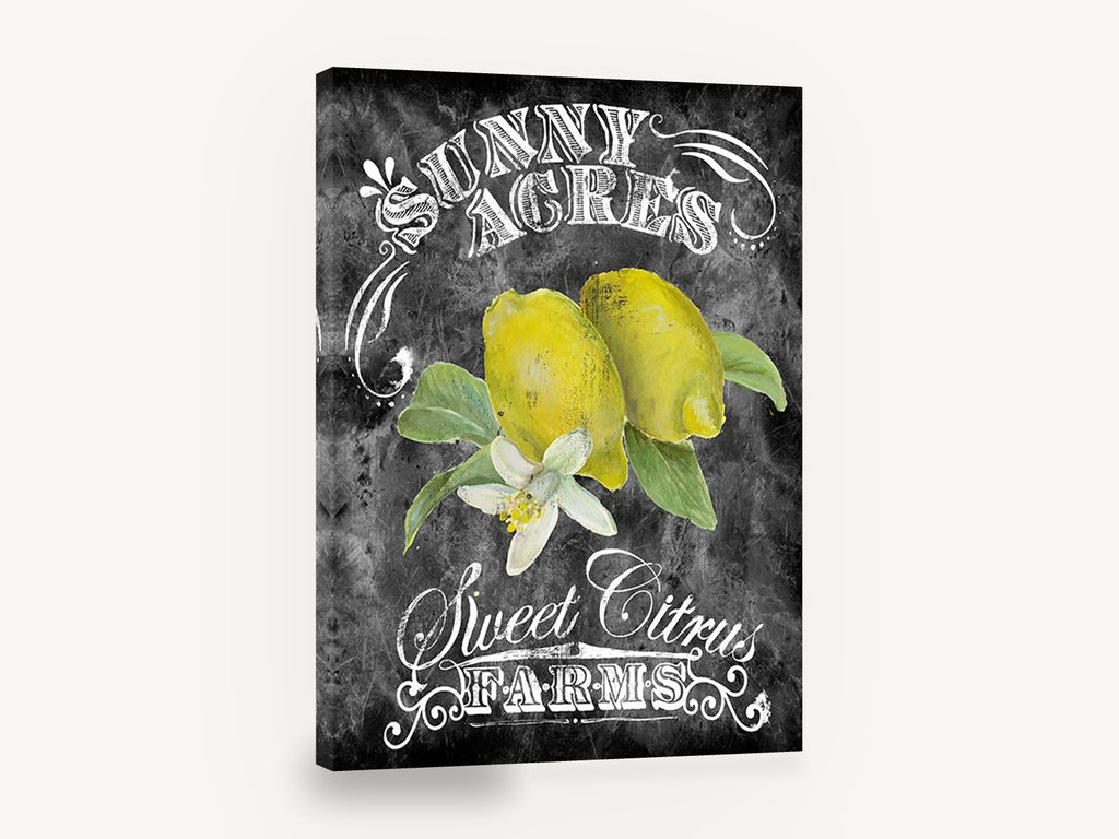 Lemon Chalkboard Sign, lemons citrus blossom chalkboard sign, floral canvas wall art print ready to hang