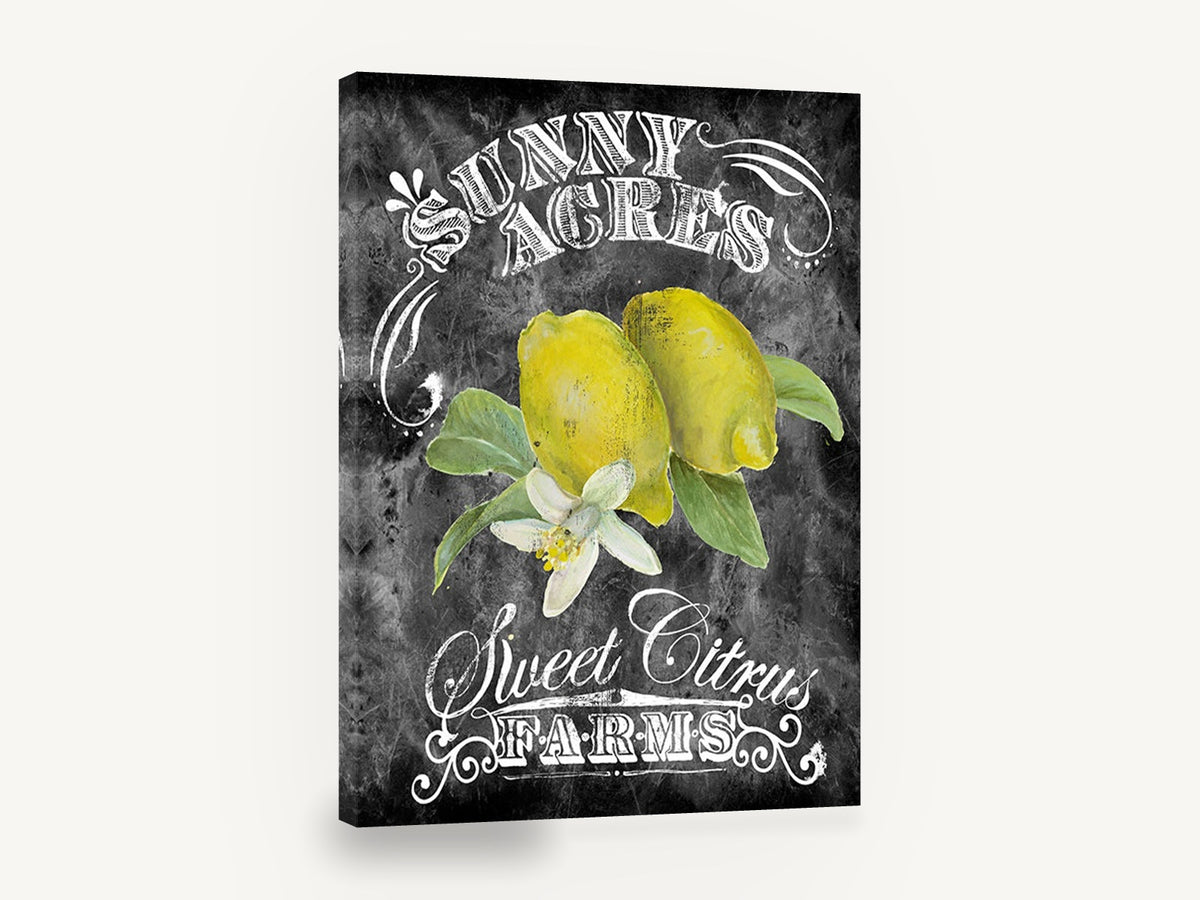 Lemon Chalkboard Sign, lemons citrus blossom chalkboard sign, floral canvas wall art print ready to hang