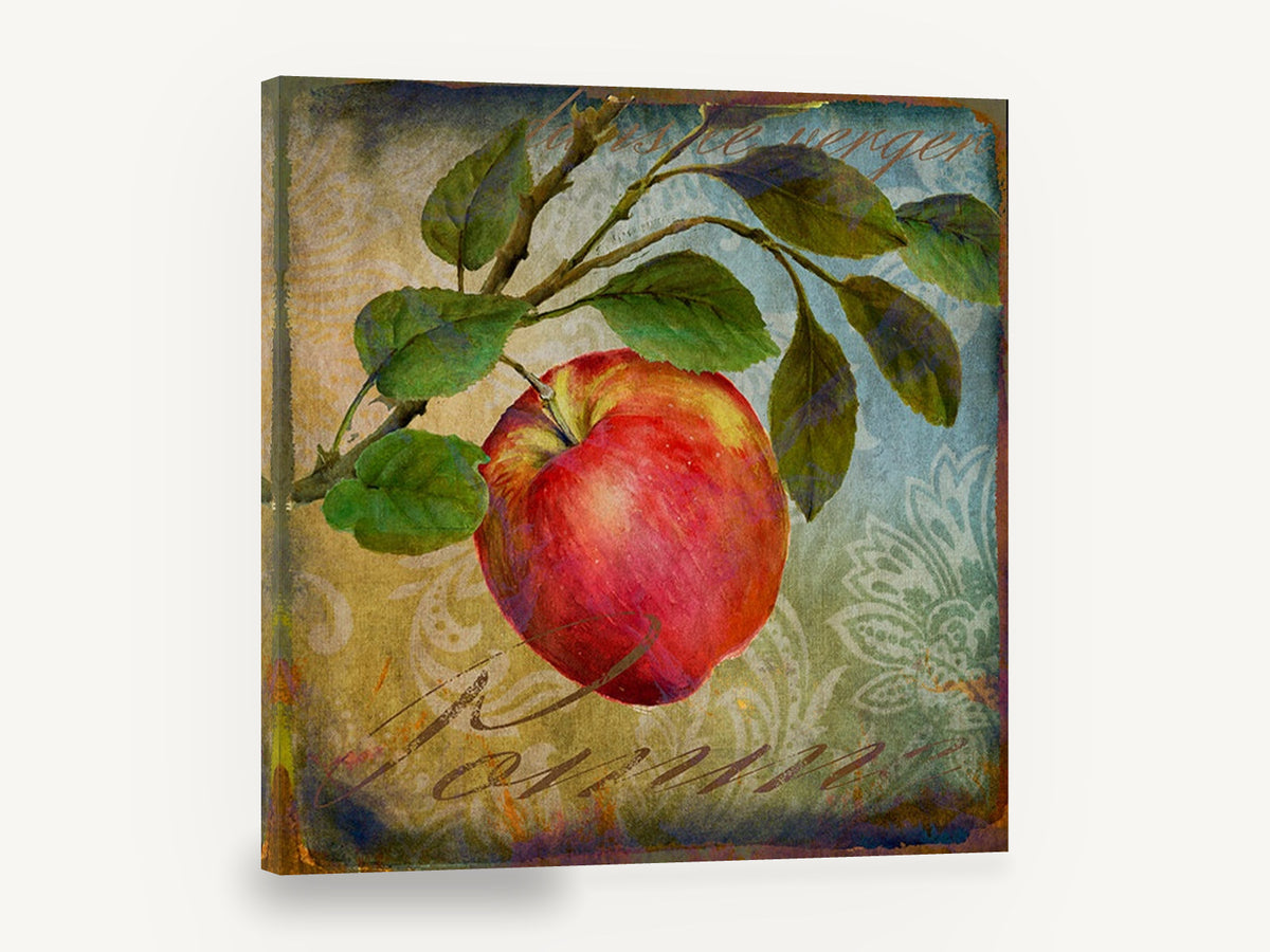 Orchard Apple Pomme, red apple branch botanical kitchen, kitchen canvas wall art print ready to hang