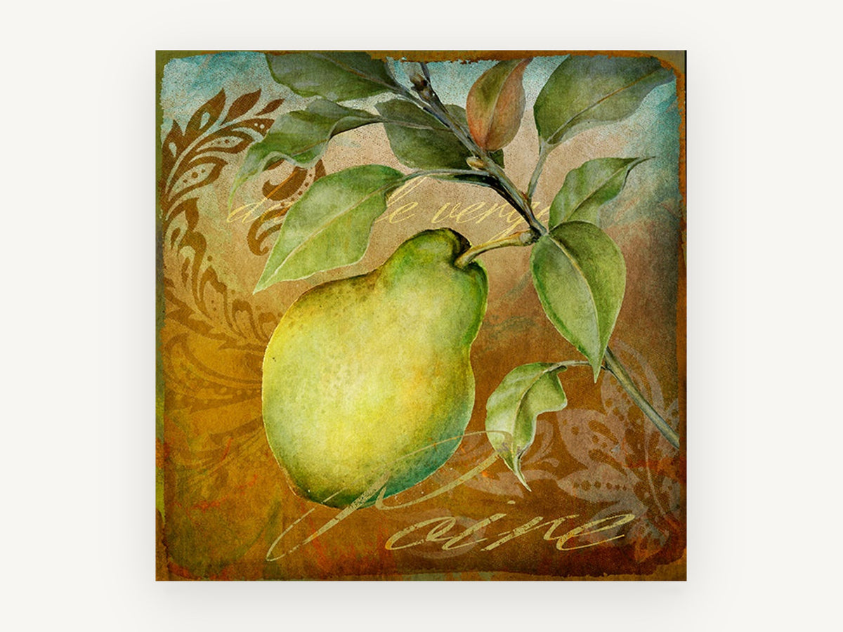 Grove Pear Damask, kitchen canvas wall art print, front view