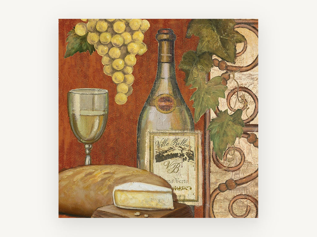 Tuscan Wine Tasting, vintage canvas wall art print, front view